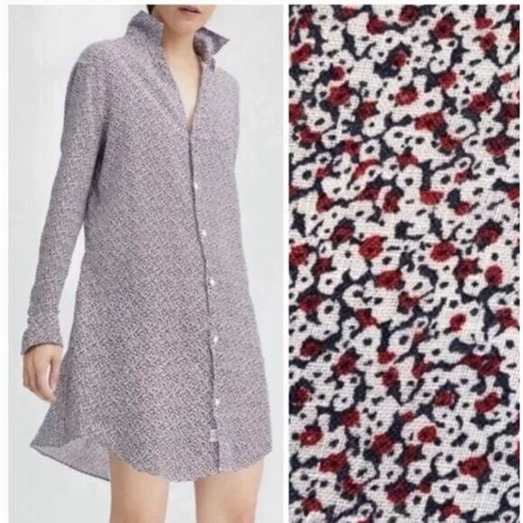 FRANK & EILEEN Sz L Large Blue Red Floral Mary Shirt Dress Linen Long Sleeve - Picture 10 of 10